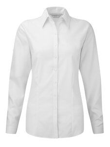 Russell Collection J962F - Women's long sleeve herringbone shirt White
