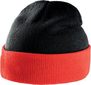 K-up KP514 - BI-COLOUR BEANIE HAT WITH TURN-UP Black / Red