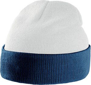 K-up KP514 - BI-COLOUR BEANIE HAT WITH TURN-UP White / Navy