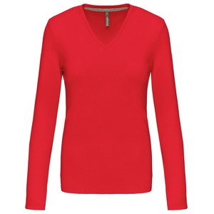 Kariban K382 - LADIES' LONG SLEEVE V-NECK T-SHIRT Red