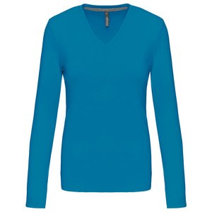 Kariban K382 - LADIES' LONG SLEEVE V-NECK T-SHIRT Tropical Blue