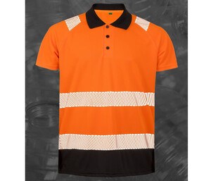 Result RS501X - High visibility polo shirt in recycled polyester Fluorescent Orange/ Black