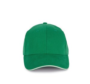 K-up KP198 - Organic cotton cap with contrast sandwich peak - 6 panels Green Field / Ivory