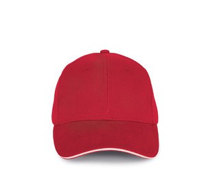 K-up KP198 - Organic cotton cap with contrast sandwich peak - 6 panels Hibiscus Red / Ivory