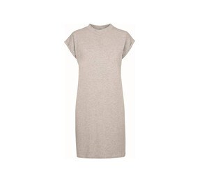 Build Your Brand BY101 - Dress with rolled up sleeves Heather Grey