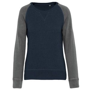 Kariban K492 - Women's organic two-tone round neck sweatshirt with raglan sleeves French Navy Heather / Grey Heather