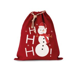 Kimood KI0745 - Cotton bag with snowman design and drawcord closure. Cherry Red