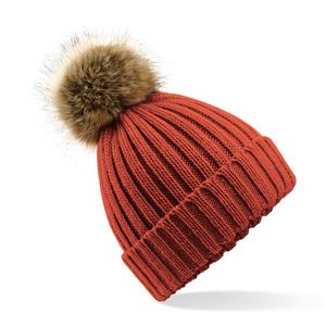 Beechfield B412 - FAKE FUR POM POM THICK BEANIE Orange Rust