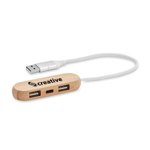 GiftRetail MO6848 - VINA C 3 port USB hub with dual input Wood