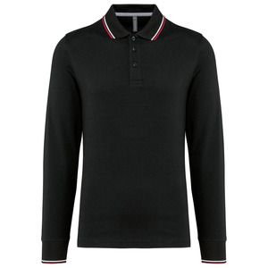 Kariban K280 - Men’s long-sleeved piqué knit polo shirt Black / Red / White