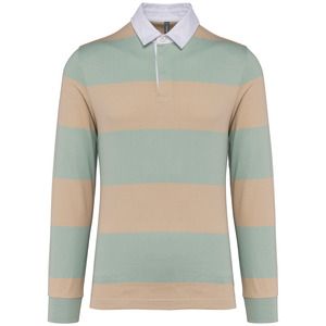 Kariban K285 - Unisex long-sleeved striped polo shirt Sage / Light Sand Stripes