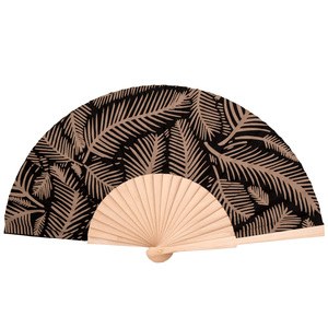 EgotierPro 38059MONTADO - 23 cm Natural Wood Fan, Leaf Design LEAVES Black