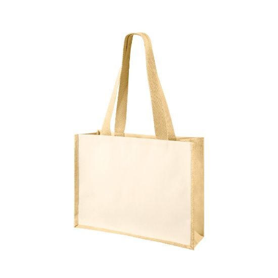EgotierPro 39002 - Cotton and Jute Laminated Bag with Long Handles SHOPPER
