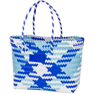 EgotierPro 39031 - Large Capacity Braided Plastic Beach Bag COAST Blue