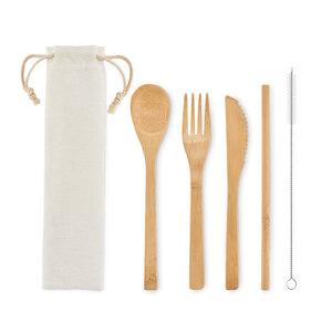 GiftRetail MO6121 - SETSTRAW Bamboo cutlery with straw